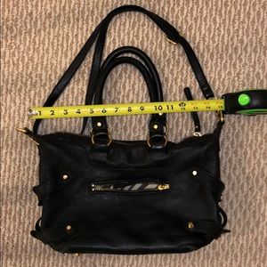 SOLD -Linea Pelle Satchel Handbag Purse Black Gold